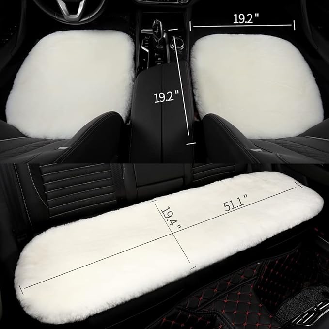 Genuine Sheepskin Auto Seat Pad, Australian Soft Wool Seat Cover Breathable and Sweat-Wicking Universal Fit (Front seat Cushion 2pcs & Rear seat Cushion 1pc, Gray)