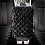 Bling Bling Car Armrest Cover Auto Center Console Protective Cover Luster Crystal Rhinestone Car Arm Rest Cushion Pad Car Interior Accessory (Black 2)