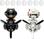 2Pcs Car Air Fresheners, Cute Bear Pilot Automotive Air Outlet Creative Car Perfume Diffuser, Automotive Accessories Air Vent Decoration with 8 Fragrant Tablets (Black 1+White 1)