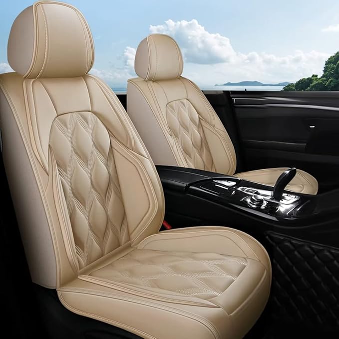 AOMSAZTO Car Seat Covers Full Set Fit for Cadillac SRX 2010-2016 Waterproof Faux Leather Car Seat Cushions Automotive 5 Seat Covers Set（Beige）