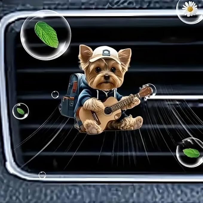Strumming Yorkie Car Vent Clip, 2d Acrylic Cute Air Freshener for Car, Dog Car Freshener Clips, Solid Scented Air Vent Clips, Auto Interior Decoration Accessories for Women Men