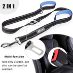 PoyPet 5 Feet Dog Leash - 3M Reflective - 2 Cushioned Handles - Functional Car Seat Belt(Light Blue)