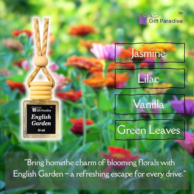 Lilac & Rose Garden fragrance, English Garden Car Air Freshener – Set of 3 Long-Lasting Hanging Diffusers with Floral Scent, Premium Velvet gift bag – Odor Eliminator for Car, Closet, or Office