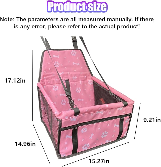 Pet Car Seat, Breathable & Waterproof Oxford Dog Car Booster Seats with Seat Belt and Mesh Window, Portable Foldable Travel Look Out Bag for Small Medium Dogs & Cats (Pink, 1PC)