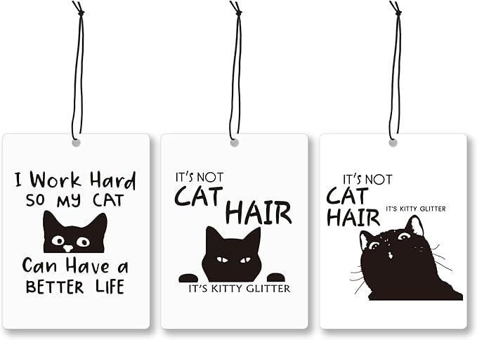 Mancheng-zi Funny Black Cat Car Air Freshener 3Pcs, Cat Mom Dad Gifts for Owners Lovers Air Freshener Hanging for Cars Closet Drawer or Books, Cute Kitty Car Accessories Mirror Decor for Women Men