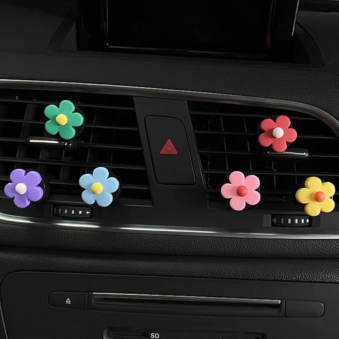 6 Pieces Daisy Flower Air Vent Clips, Cute Colorful Car Air Freshener Clip & Diffuser, Boho SUV Outlet Vent Decorations, Charm Car Inter Decor Accessories for Girls Women