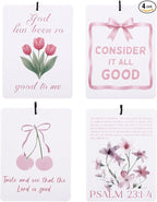 4pcs Pink Christian Car Air Freshener, Cute Floral Cherry Jesus Christian Hanging Car Scents Diffuser Freshener Religious Hanging Decor Gifts for Women Girls Closet Drawer Auto Accessories (4 Styles)