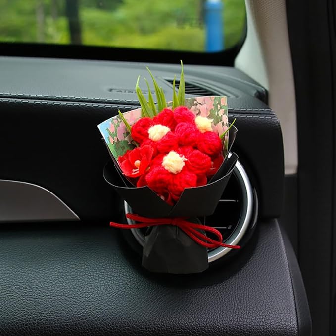 Mini Daisy Bouquet Car Vent Clip Air Freshener, Small Artificial Flowers Car Accessories, Reusable Essential Perfume Diffuser with Lemon & Blank Pad, Dashboard Yarn Floral Decor, Gift for Car(Style F)