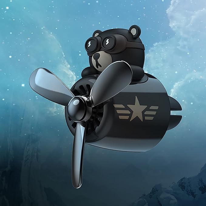 Car Air Freshener Cute Cartoon Bear Pilot Car Diffuser Rotating Propeller Automotive Air Outlet Fan Creative Car Perfume Decoration Cool Car Accessories Comes with 4 Fragrant Tablets