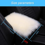 Center Console Cushion Pad/Cover, 11.4"x7.4" Furry Armrest Cover for Cars, Vehicles, SUVs, Premium Sheepskin Wool, Car Interior Accessories for Women(Beige)