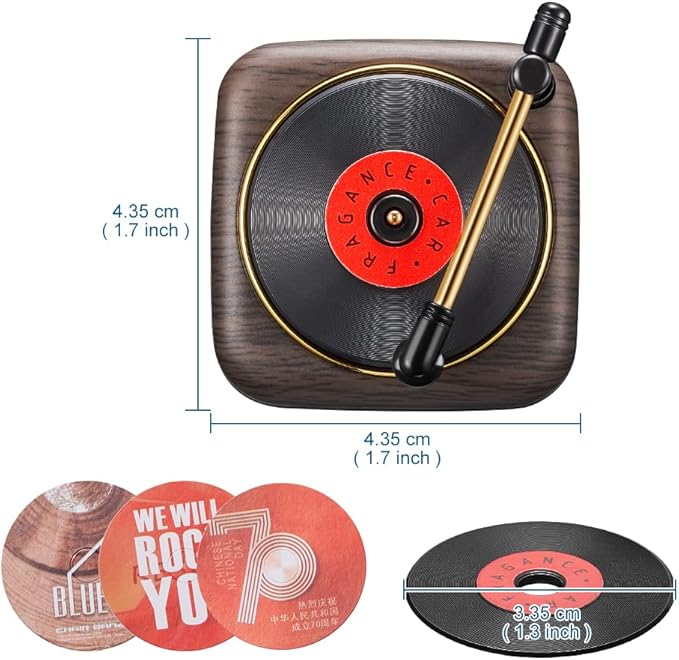 Record Player Car Vent Clips Air Freshener Retro Style Album Cover Car Air Conditioning Outlet Clip Fragrance Diffuser Car Interior Decoration Accessories, Wood Grain