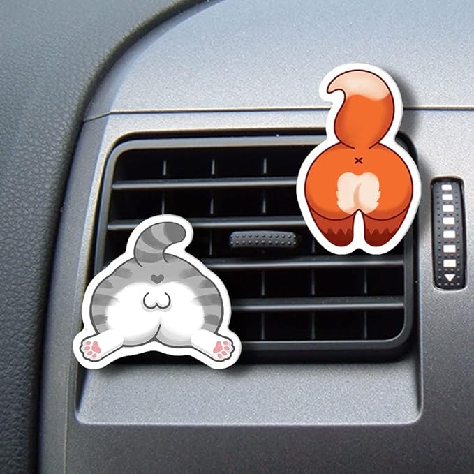 WIRESTER Fresh Scented Car Air Freshener Vent Clip, Decorative Accessories, Interior Decoration for Cars - Cute Animal Butt, Cute Dog Cat, Dog Butt Looking Back, Dog Lying