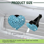 2PCS Bling Heart Air Vent Clips, Heart Car Accessories, Bling Heart Charm Air Conditioning Outlet Clip, Car Decor Air Fresheners Vent Clips Universal Fit for Women and Girls (Lake blue)