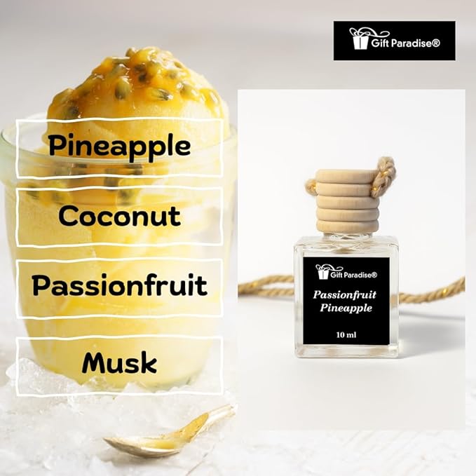 Gift Paradise® Passionfruit Pineapple Hanging Car Air Freshener Set of 3 (10 ml Each) – Long-Lasting Tropical Fragrance Oil Diffuser for Car, Home & Office | Velvet Gift Bag Included