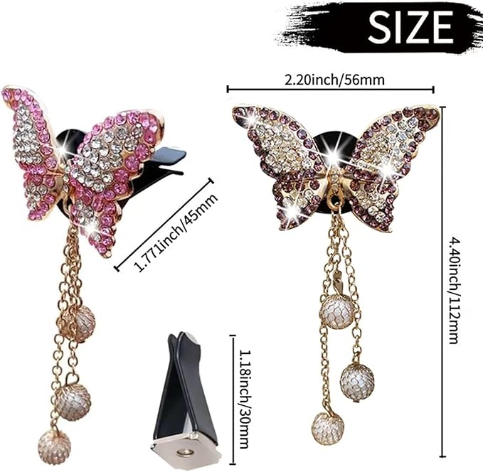 4Pcs Bling Butterfly Car Aromatherapy Air Vent Clips,Diamond Pearl Pendant Butterfly Air Fresheners Vent Clips Cars Decoration Cars Interior Decor Bling Car Accessories for Women, Interior Accessories