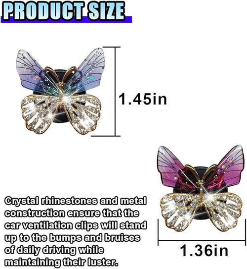 2PCS Bling Butterfly Car Air Vent Clips, Crystal Rhinestone Auto Air Conditioning Outlet Clip, Cute Car Vent Decorative Clip, Auto Interior Decoration Charm for Women (Butterfly)