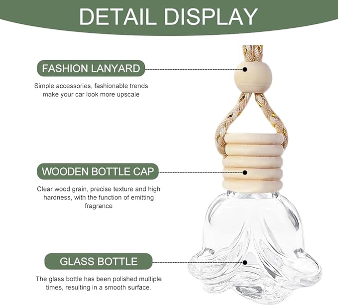 5PCS Hanging Car Air Freshener, Car Air Freshener Diffuser, 8ml Hanging Essential Oil Diffuser Bottle, Auto Interior Cute Glass Empty Perfume Bottle Ornament for Most Vehicles (Rose)