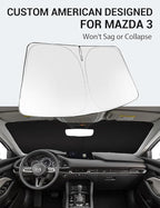 Proadsy 2026 Upgrade Windshield Sun Shade Custom Fit Mazda 3 2019-2025 2026 Mazda3 Hatchback/Sedan Front Sunshade Protector Foldable Sun Visor Blocks UV Rays Keep Car Cooler