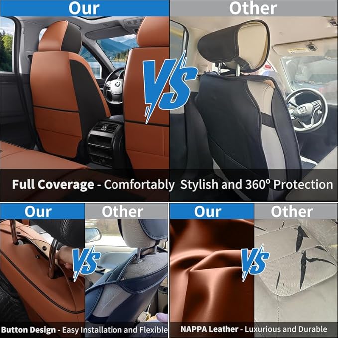 Car Seat Covers Full Set Custom Fit for Saturn ION 2003-2010-Luxury Leather with Lumbar Support, Breathable, Waterproof, Anti-Slip, Durable, Easy to Install (BlackBrown,Full Set)