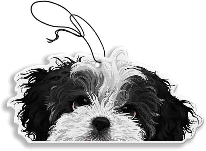 WIRESTER Hanging Air Freshener for Car, Home, Bathroom, Office, Decorative Charm Ornaments, Black White Shih Tzu Dog