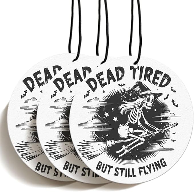 Black Witch Car Air Freshener Funny Skull Car Accessories Interior 3PCS, Dead Tired But Still Flying Halloween Decoration for Cars Freshie Hanging, Humor Halloween Gifts for Women Girls (Black I)