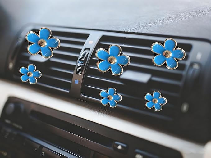 6pcs Colorful Daisy Flower Auto Air Vent Clips, Car Air Outlet Freshener Clip for Car Interior Decoration Accessories (Blue)