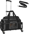 Petskd Top-Expandable Small Pet Carrier with Wheels (17" L x 11" W x 9.5" H), Alaska Airlines Approved, Rolling Pet Carrier for Small Dogs & Cats (Black)