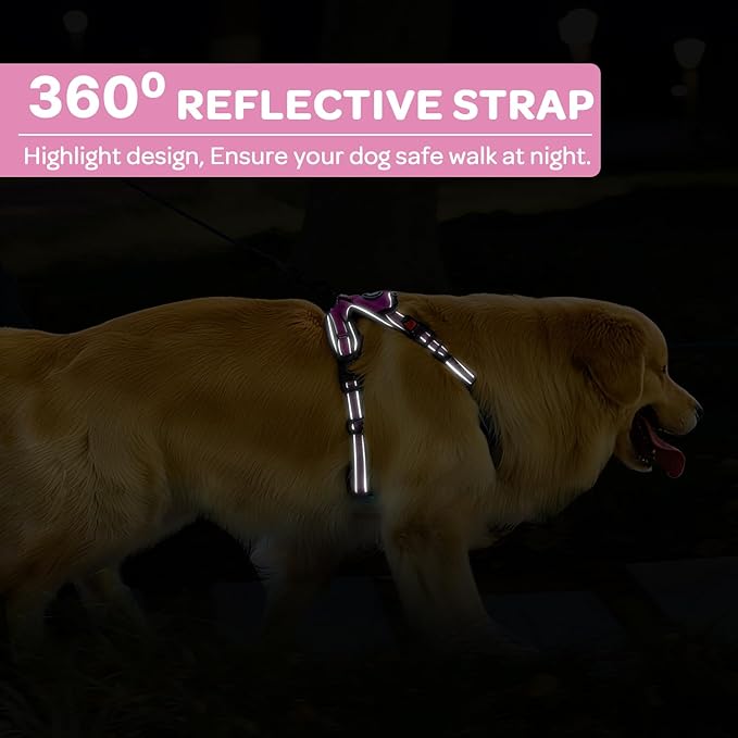 FURRYFECTION Plaid Dog Harness for Medium Dogs, Reflective No Pull Adjustable Pet Vest with Front Clip, Leash, Easy Control Handle and Seat Belt, Pink, M