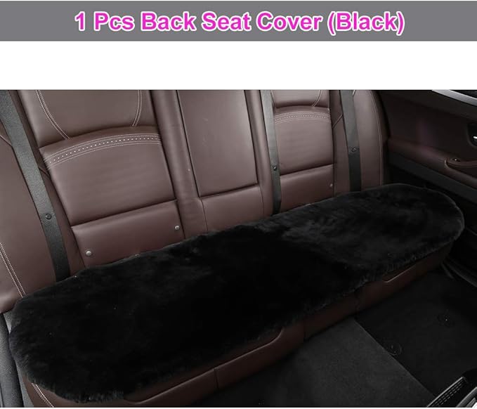 OGLAND Fluffy Genuine Australia Sheepskin Car Seat Cover for Auto Interior Accessories with Soft Fuzzy Wool Eco-Friendly Natural Fur Non-Slip (Black, Back)