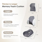 FLORICH Car Seat Cushion & Lumbar Support Pillow & Car Neck Pillow Ergonomic and 100% Memory Foam, Upgraded Larger and Breathable Car Seat Cushion & Back Support Pillow - Gray
