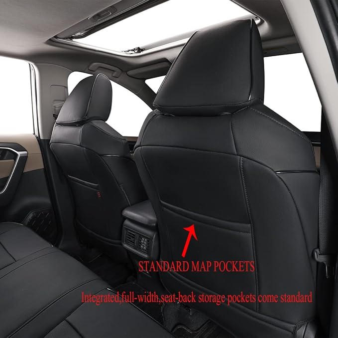 EKR Rav4 Seat Covers Custom Fit for Toyota Rav4 (Only Hybrid) 2019-2025 LE,XLE,XLE Premium,Limited,Woodland Edition, Leather Car Seat Cover Full Set for SUV,Faux Leather(Black)