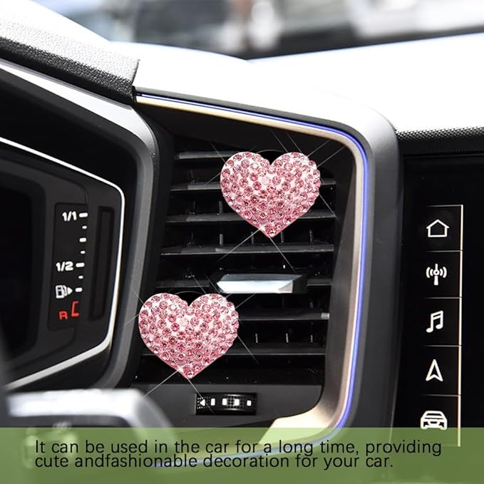 2PCS 2PCS Bling Heart Air Vent Clips, Heart Car Accessories, Bling Heart Charm Air Conditioning Outlet Clip, Car Interior Decor Air Fresheners Vent Clips Universal Fit for Women and Girls (Pink)