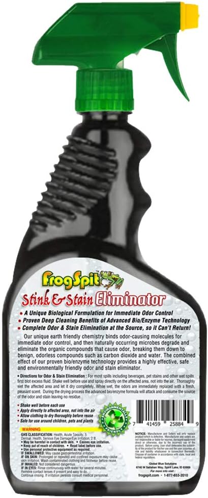 Frog Spit Stink and Stain Eliminator | 16 oz Enzymatic Cleaner | All Purpose Apply and Let Dry Odor and Stain Remover Spray | Safe on All Surfaces