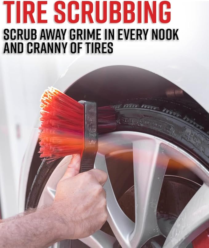 Adam's Polishes Double Sided Car Detailing Brush Wheel Brush & Tire Brush for Wheel Cleaning | Soft, Durable Chemical Resistant Bristles Against The Harshest Wheel & Tire Cleaner