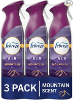 Febreze Air Mist Air Freshener Spray, Odor-Fighting Room Spray, Air Fresheners for Home and Bathroom and Kitchen, Aerosol Can, Mountain Scent, Purple, 8.8oz (Pack of 3)