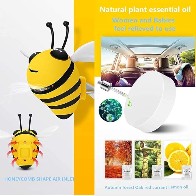 2PCS Little Bee Car Air Vent Clip, Automobile Perfume Air Conditioning Vent Accessories, Cute Car Air Freshener Gift (yellow)