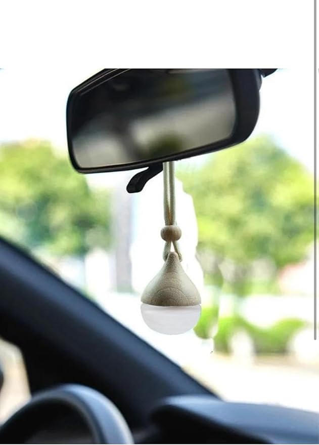 3 Pcs Hanging Car Air Freshener Diffuser Bottles – 6ml Refillable Essential Oil Aromatherapy Perfume Pendant, Clear Empty Glass with Wooden Cap & String for Vehicle Decoration