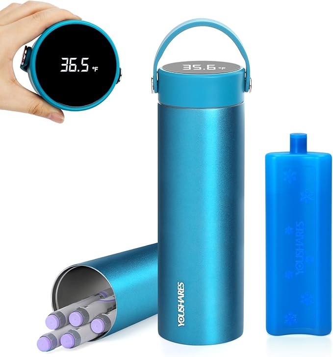YOUSHARES Insulin Cooler Travel Case - 48H Verified Cooling with Temperature Display, TSA Approved Diabetic Medication Pen Vials Refrigerator with ℃/℉ Digital Temp Display, Portable for 1–7 Pens
