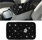 Mandark Bling Car Center Console Cover, Rhinestones Crown Vehicle Armrest Seat Box Mat Pad, Diamond Automotive Interior Arm Rest Cushion Protector Decor Accessories, Universal Fit(Black)