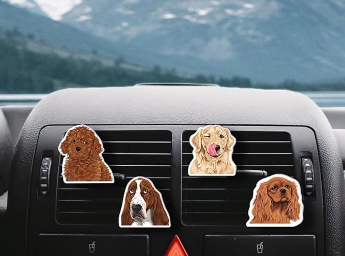 WIRESTER Set of 4 Fresh Scented Car Air Freshener Vent Clip, Decorative Accessories, Interior Decoration for Cars - Dogs, Cats, Animal