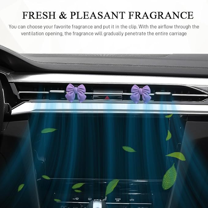 6PCS Bow Car Air Vent Clips, Cute Car Air Freshener Outlet Vent Clip, Coquette Bow Car Diffuser Perfume Clip, Universal Auto Air Conditioning Accessories for Women Girls (Purple, 6PCS)