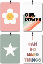 Cute Girly Car Air Freshener 4 Pcs, Boho Daisy Flower Star Inspirational Quotes Air Freshener Hanging for Cars Books Closet Drawer, Girly Car Accessories for Women Girls