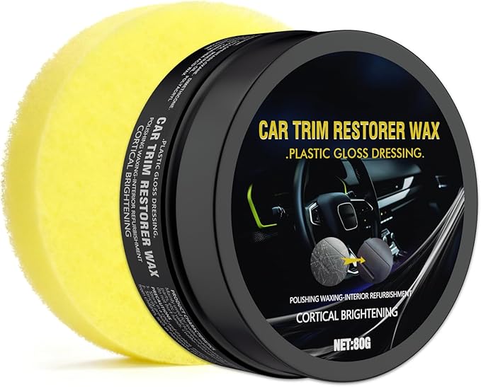 Plastic Restorer for Cars, Ceramic Coating Black Trim Restorer, Back to Black Plastic Polish for Interior Exterior Trim, Dashboard Cleaner with UV Protection, 80g with Sponge