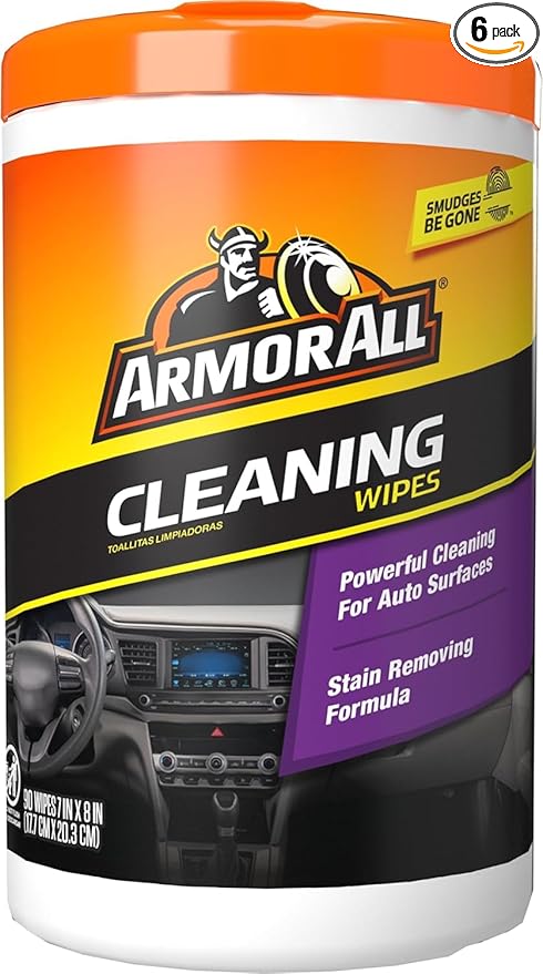 Armor All Car Cleaning Wipes,Canister,Powerful Car Wipes for Dashboards,Vinyl,Clear Plastics,Carpet and Fabric,90 Count (Pack of 6)