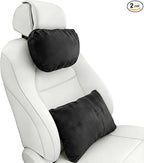2PCS Car Pillow for Car Neck Pillow for Driving Seat Neck Support Soft Cushion Back Support Head-Rests for Vehicle Sleeping with Elastic Adjustment Strap (Black, Head and Lumbar)