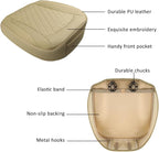 GIANT PANDA Bottom Seat Cover for Trucks&SUV, Front PU Leather Driver Seat Protector Fit for Chevy,Ram,Toyota,GMC,Ford F150 F-Series (2PCS-Beige)