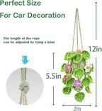 Crochet Hanging Plant Car Air Freshener，10ml Empty Refillable Car Diffuser Bottle with Potted Plants Car Mirror Hanging Accessories Car Air Hanging Fragrance Oil Diffuser (Pink Flower)