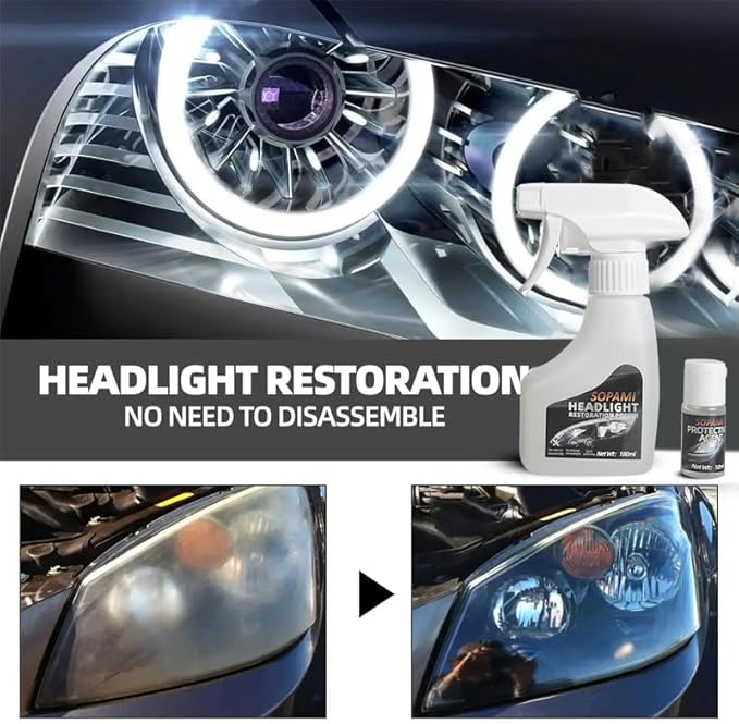 SOPAMI Automotive Headlight Restoration Kit Oxidized and Yellowed Automotive Headlamps Blurring Enhanced Crystallization Coating Refurbisher,Maximum Gloss & Shine – Extremely Hydrophobic