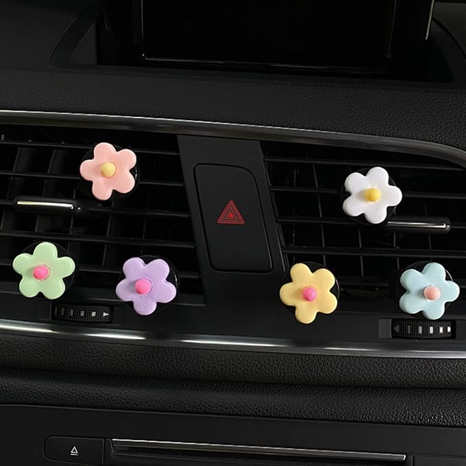 6 Pieces Daisy Flower Air Vent Clips, Cute Colorful Car Air Freshener Clip & Diffuser, Boho SUV Outlet Vent Decorations, Charm Car Inter Decor Accessories for Girls Women