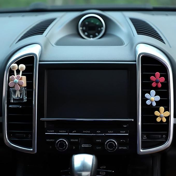 4 Pieces Daisy Flower Air Vent Clips, Cute Colorful Car Air Freshener Clip & Diffuser, Boho SUV Outlet Vent Decorations, Charm Car Inter Decor Accessories for Girls Women